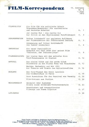 FILM-KORRESPONDENZ magazine side cover Issue 6  1973