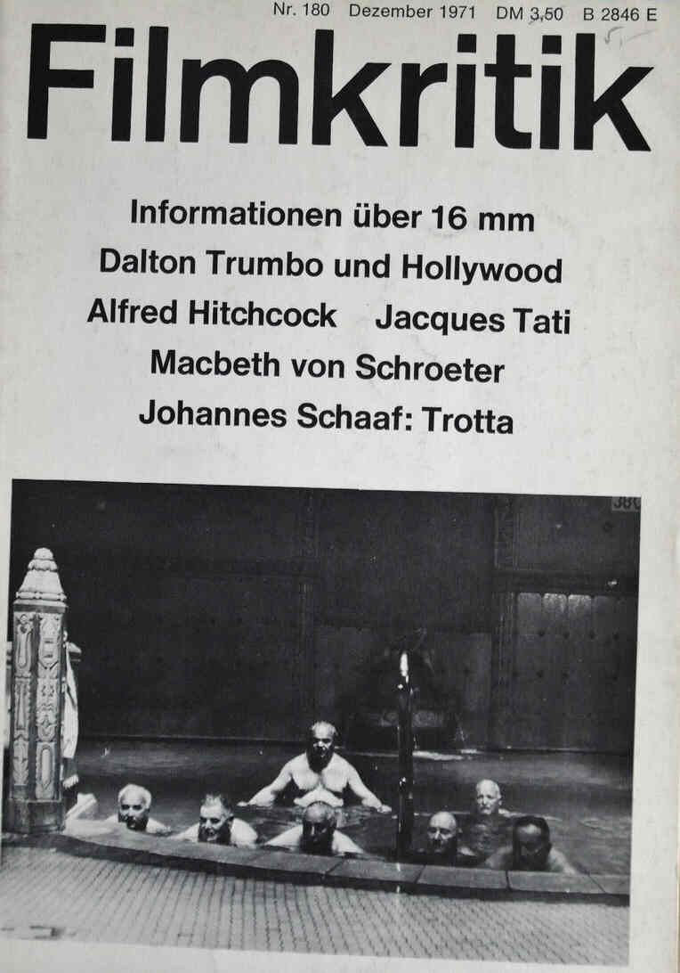 FILMKRITIK magazine side cover Issue 180 December 1971