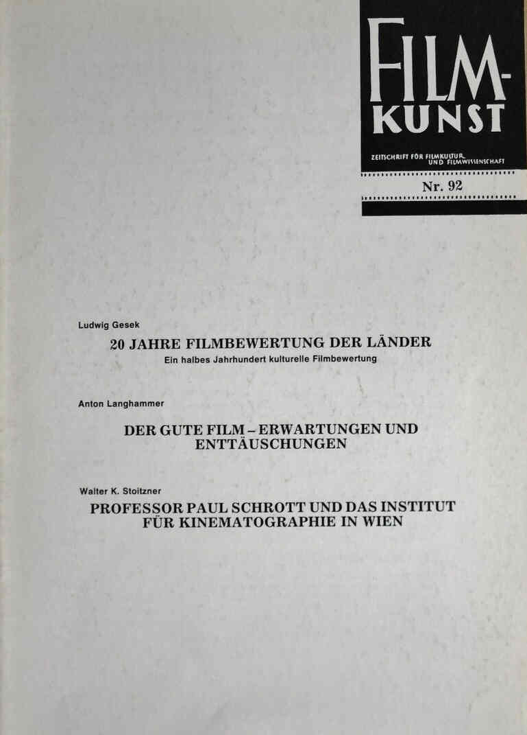 FILMKUNST magazine side cover Issue 92  1981