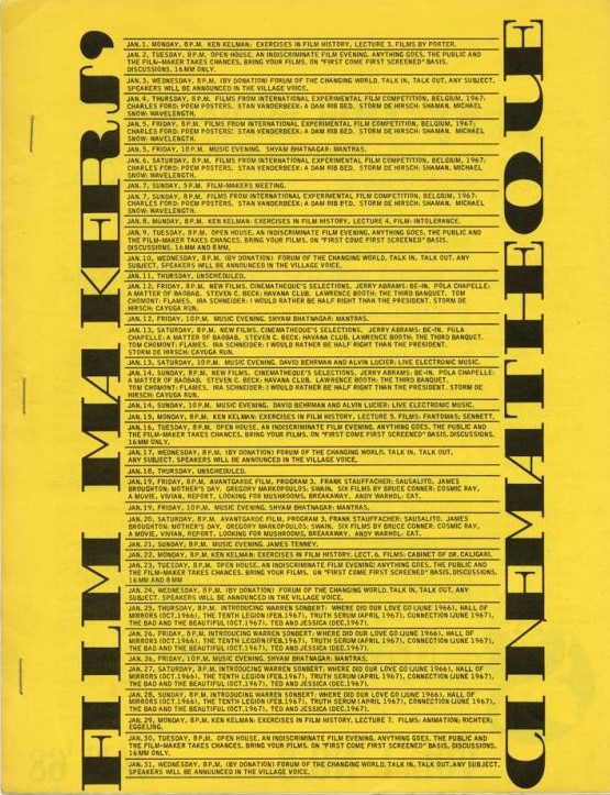 FILMMAKERS magazine side cover Issue 3 January 1968
