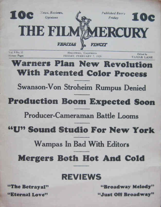 FILM MERCURY magazine side cover  Vol 9 No 11 7 February 1929