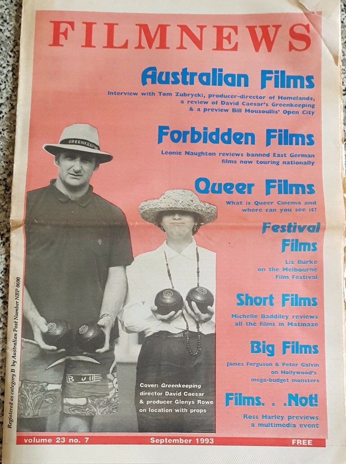 FILMNEWS magazine side cover  Vol 23 No  7  September 1993