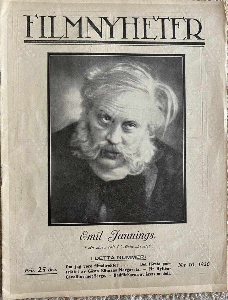 FILMNYHETER magazine side cover Issue 10   1926
