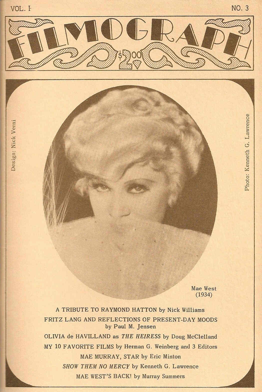 FILMOGRAPH magazine side cover Issue 3  Vol 1 # 3 July 1970