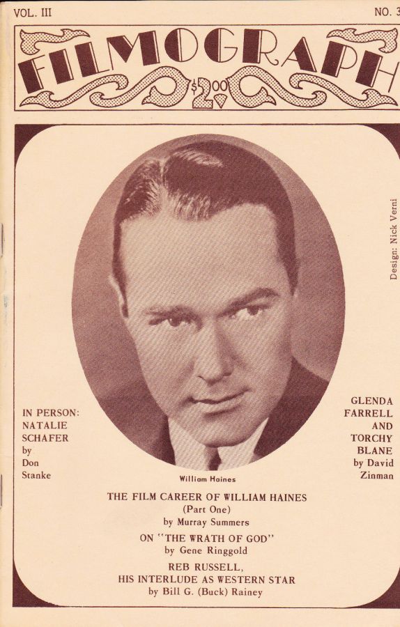 FILMOGRAPH magazine side cover Issue 11  Vol 3 # 3 January 1973