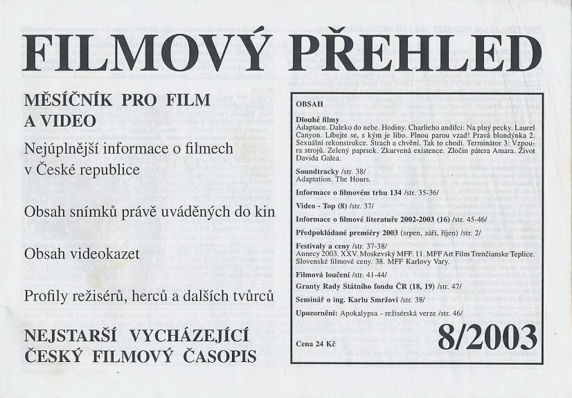 FILMOVY PREHLED magazine side cover Issue 8  2003
