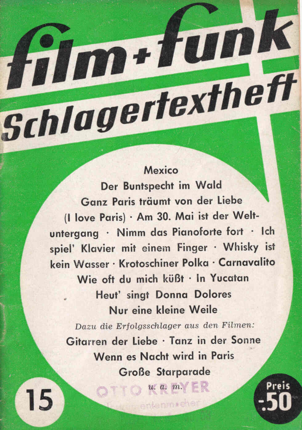 FILM PLUS FUNK SCHLAGERTEXTHEFT magazine side cover Issue 15  