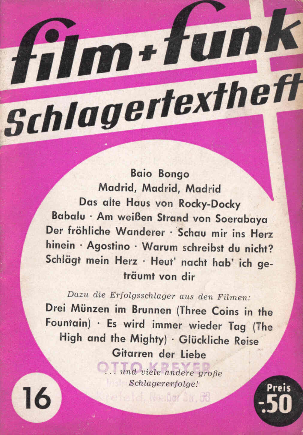 FILM PLUS FUNK SCHLAGERTEXTHEFT magazine side cover Issue 16  