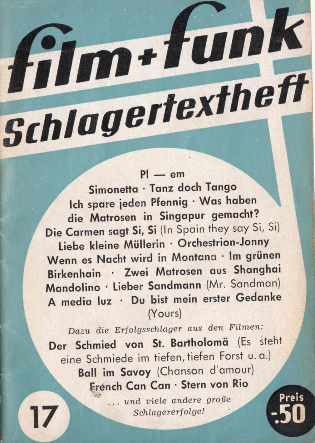 FILM PLUS FUNK SCHLAGERTEXTHEFT magazine side cover Issue 17  