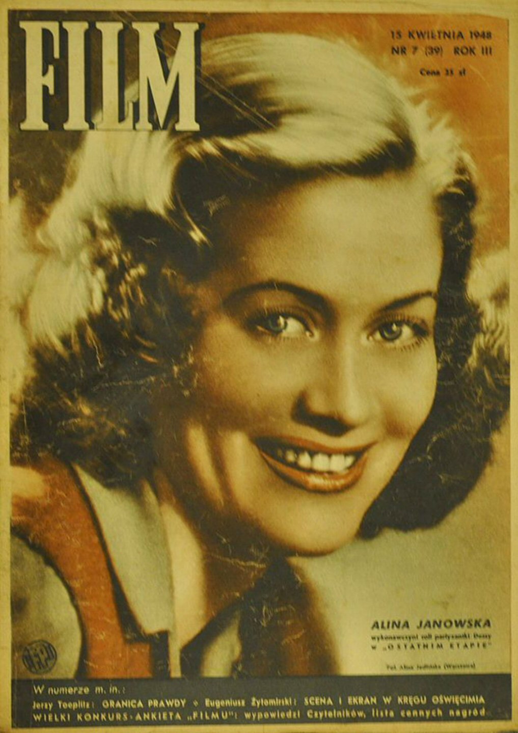 FILM (Po) magazine side cover Issue 39  Vol 3 No 7 15 April 1948