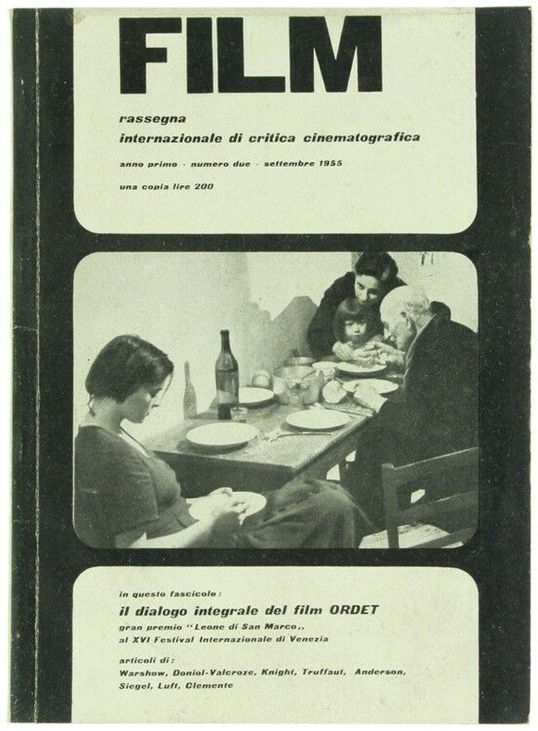 FILM RASSEGNA INTERNAZIONALE DI CRITICA CINEMATOGRAFICA magazine side cover Issue 2  September 1955