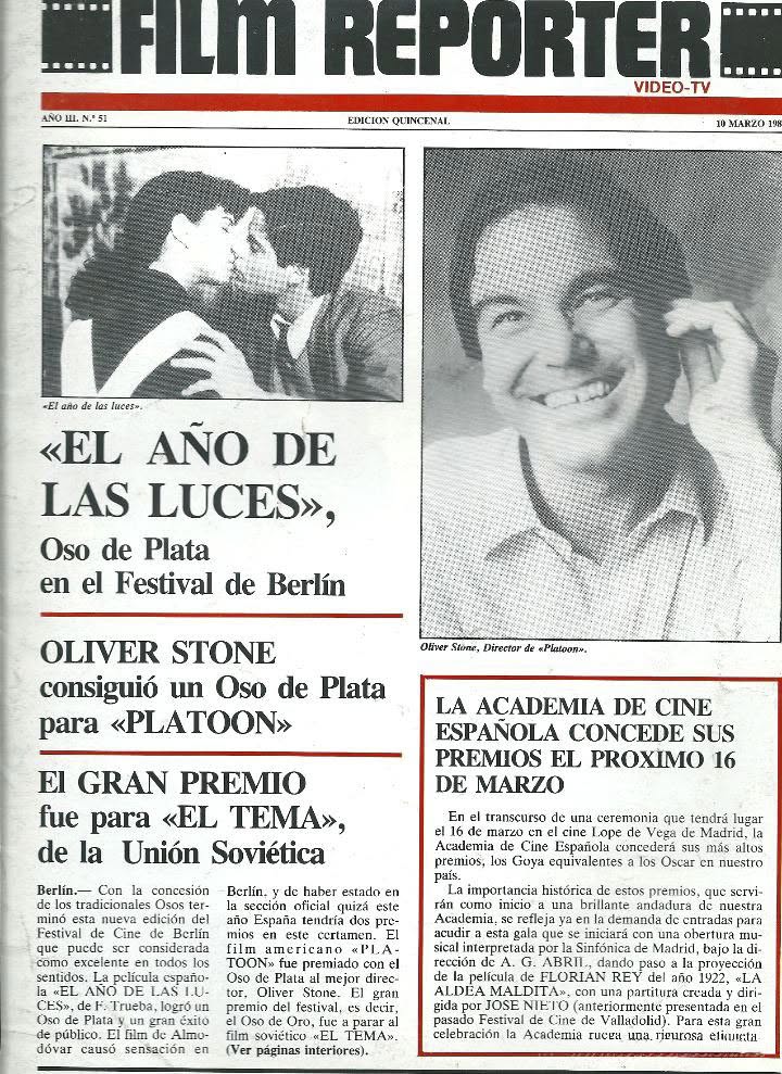 FILM REPORTER magazine side cover Issue 51  March 1987