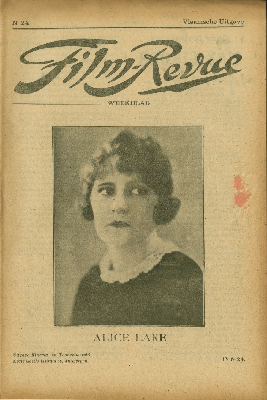 FILM REVUE (DUTCH) magazine side cover Issue 24 15 June 1924