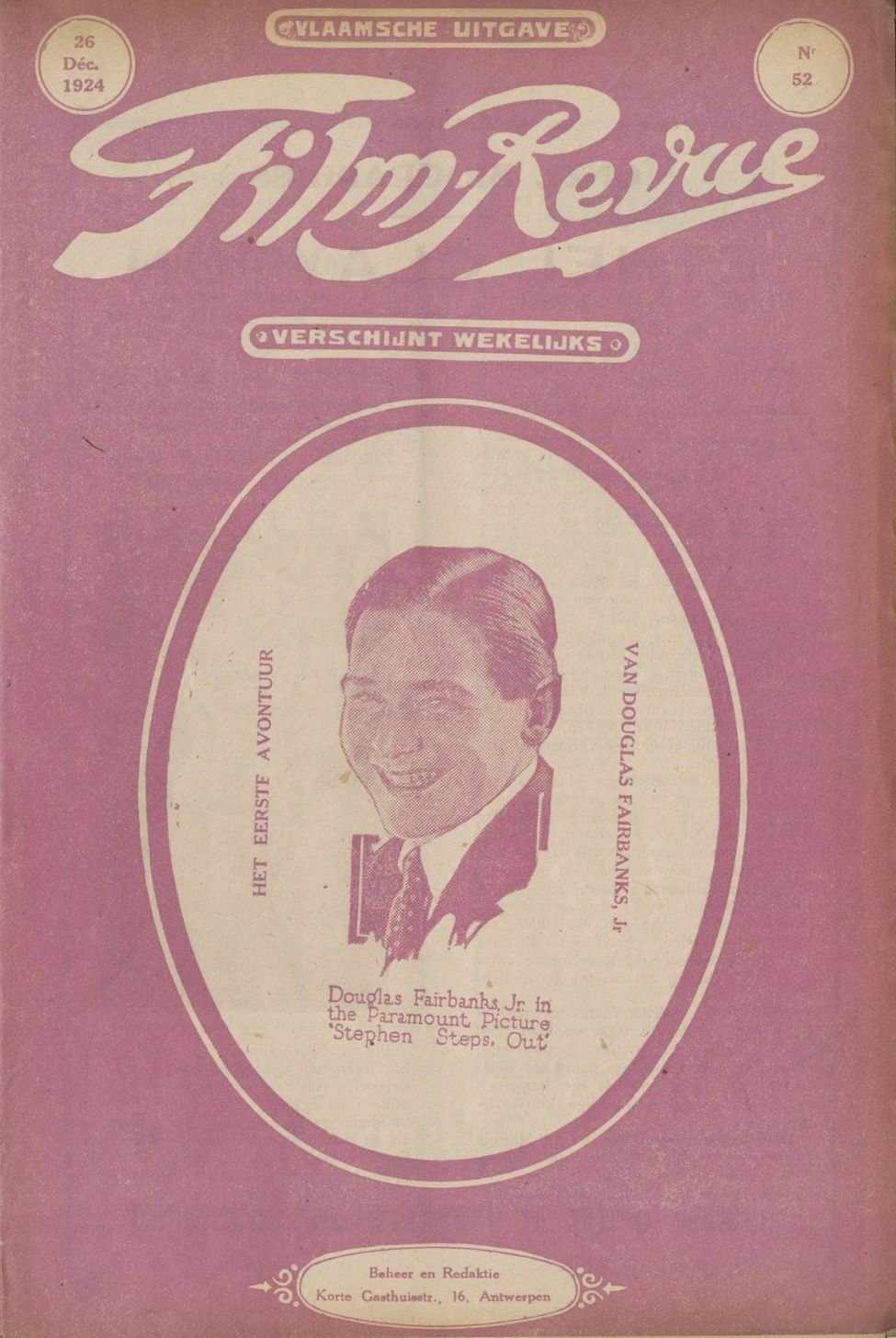 FILM REVUE (DUTCH) magazine side cover Issue 52 26 December 1924