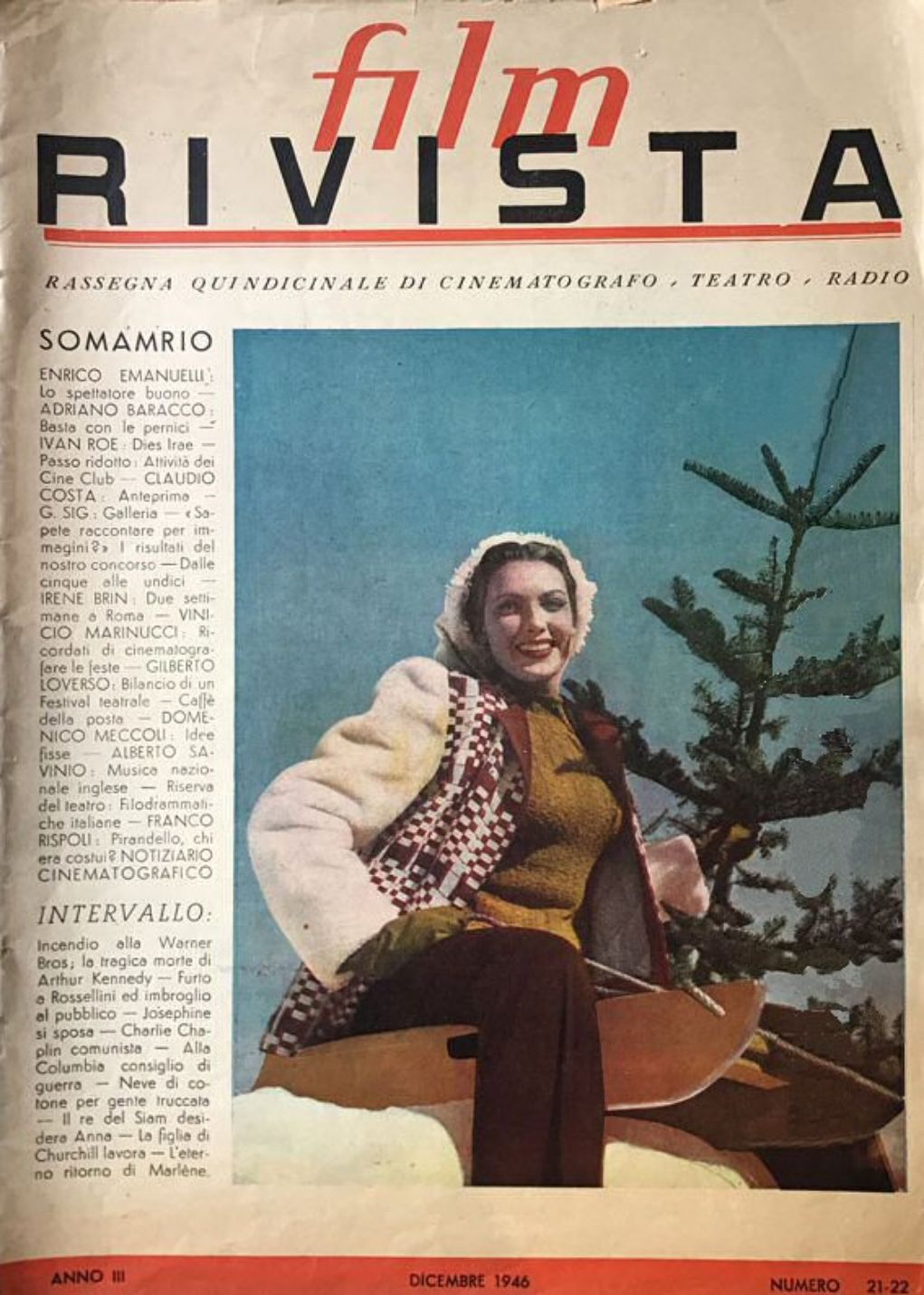 FILM RIVISTA magazine side cover Issue 20-21  December 1946