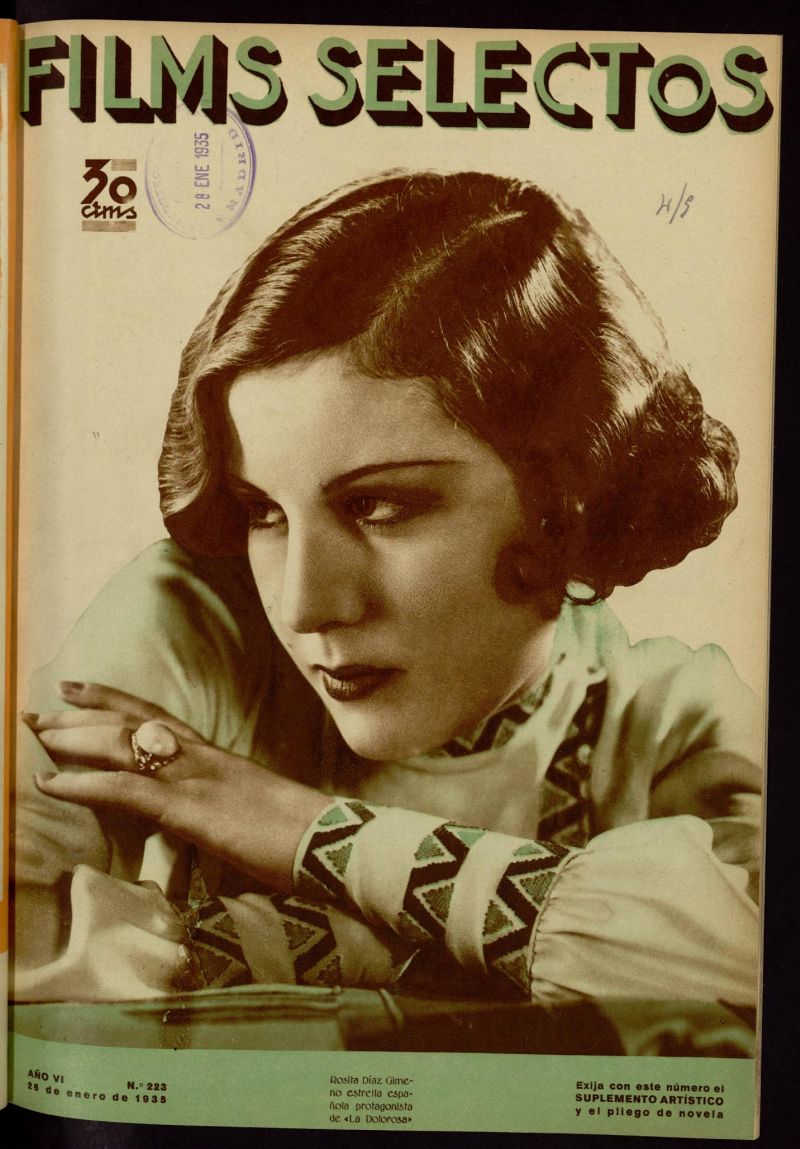 FILMS SELECTOS magazine side cover Issue 223 26 January 1935