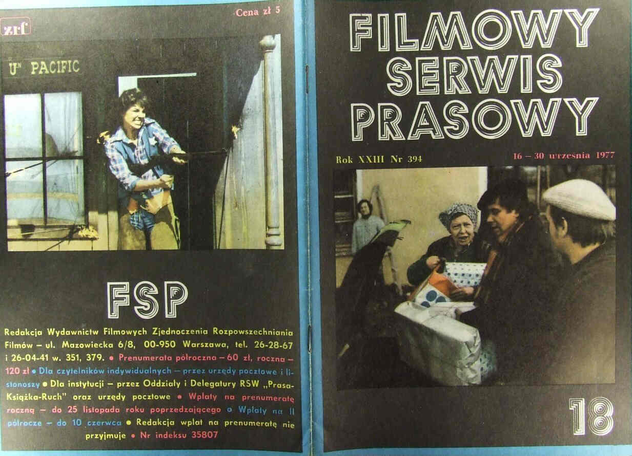 FILMOWY SERWIS PRASOWY magazine side cover Issue 394 16 September 1977