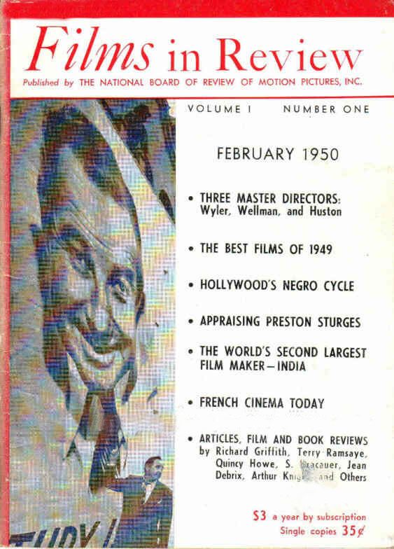 FILMS IN REVIEW magazine side cover Issue 1 February 1950