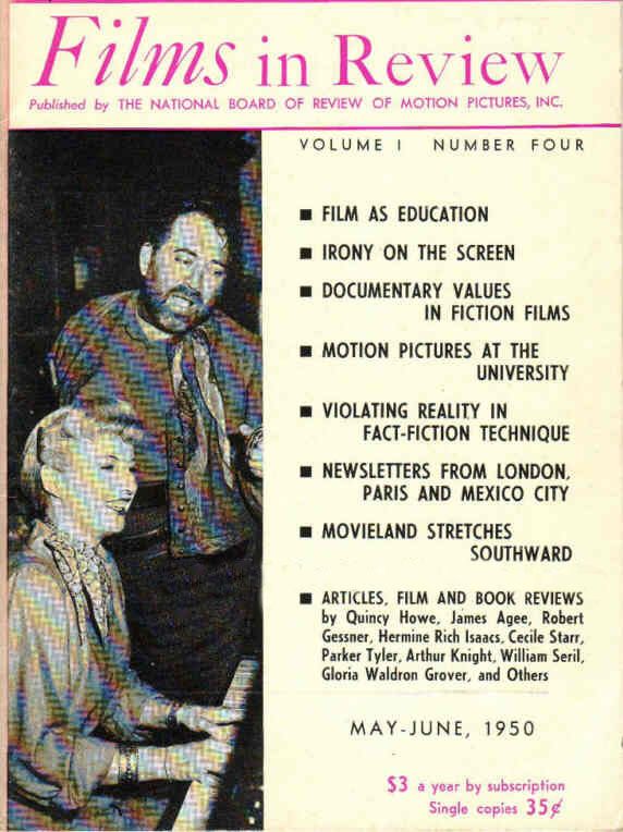FILMS IN REVIEW magazine side cover Issue 4 May/June 1950