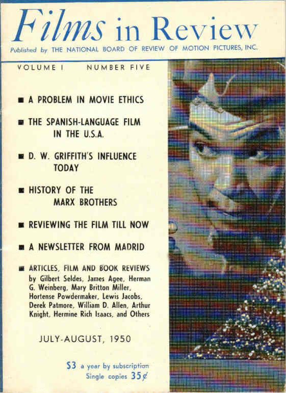 FILMS IN REVIEW magazine side cover Issue 5 July/August 1950