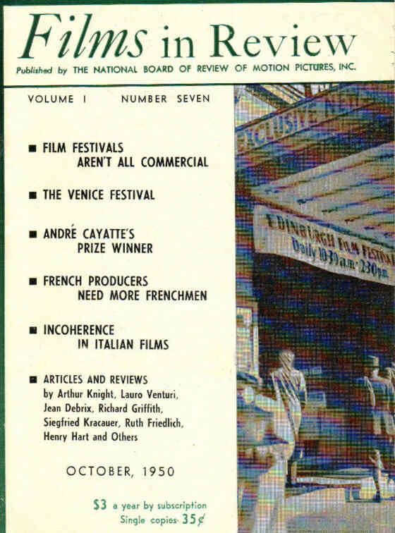 FILMS IN REVIEW magazine side cover Issue 7 October 1950
