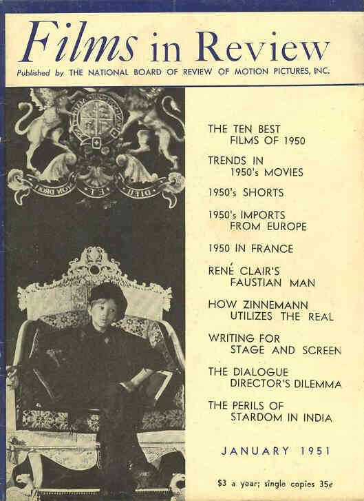 FILMS IN REVIEW magazine side cover Issue 10 January 1951