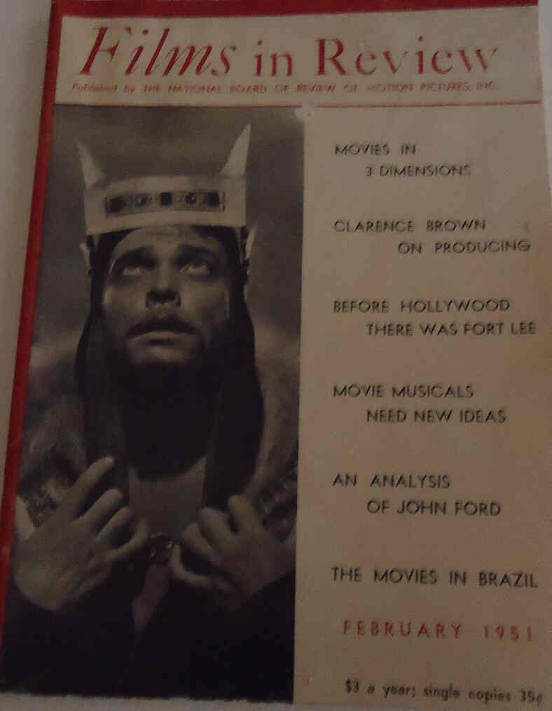FILMS IN REVIEW magazine side cover Issue 11 February 1951