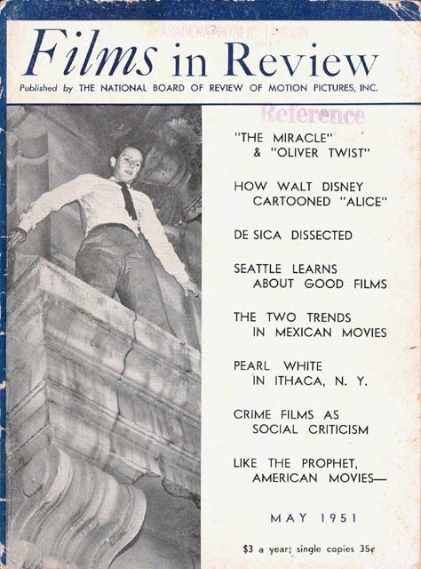 FILMS IN REVIEW magazine side cover Issue 14 May 1951