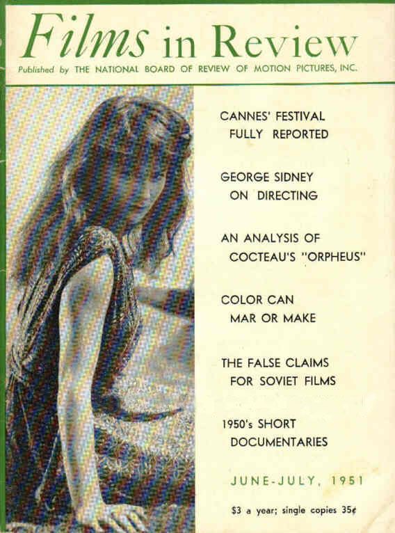 FILMS IN REVIEW magazine side cover Issue 15 June/July 1951