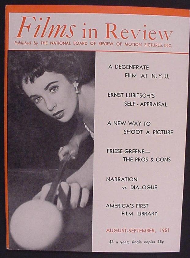 FILMS IN REVIEW magazine side cover Issue 16 August/September 1951