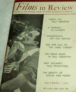 FILMS IN REVIEW magazine side cover Issue 17 October 1951