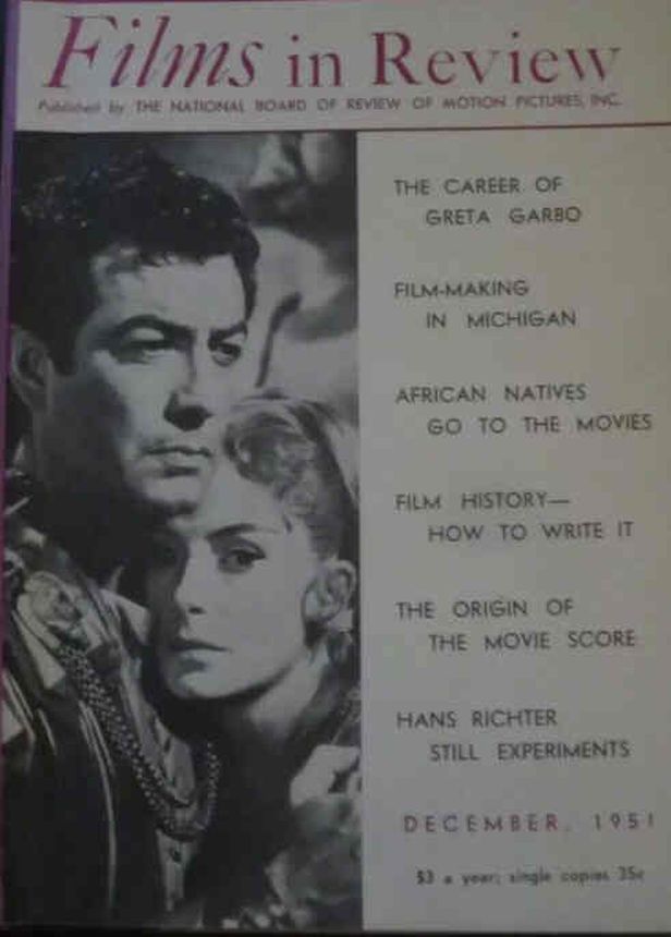 FILMS IN REVIEW magazine side cover Issue 19 December 1951