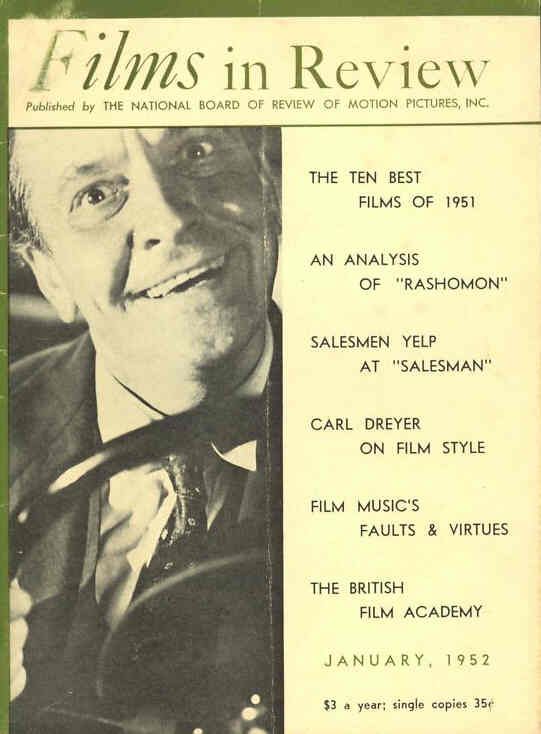 FILMS IN REVIEW magazine side cover Issue 20 January 1952