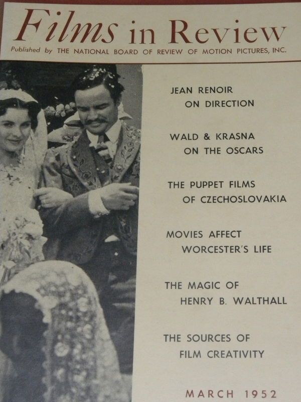 FILMS IN REVIEW magazine side cover Issue 22 March 1952