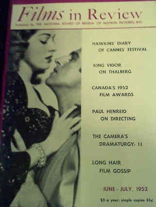 FILMS IN REVIEW magazine side cover Issue 25 June/July 1952
