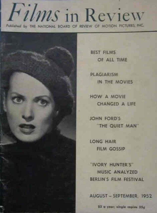 FILMS IN REVIEW magazine side cover Issue 26 August/September 1952