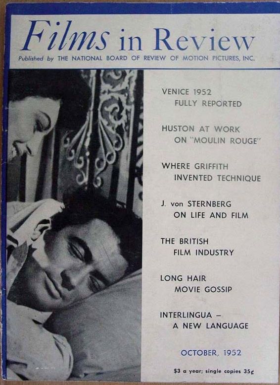 FILMS IN REVIEW magazine side cover Issue 27 October 1952