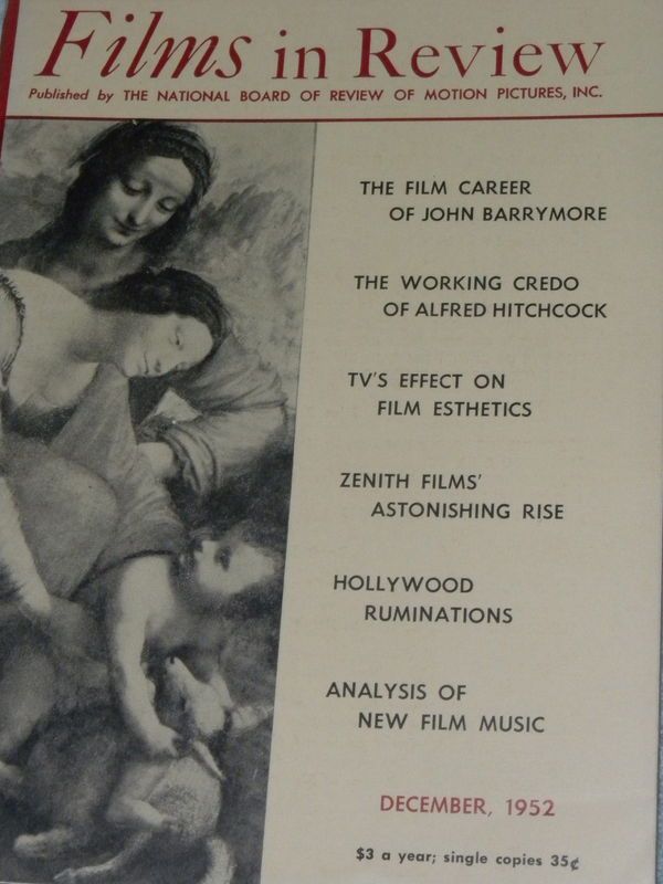 FILMS IN REVIEW magazine side cover Issue 29 December 1952