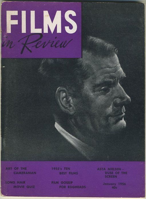 FILMS IN REVIEW magazine side cover Issue 60 January 1956