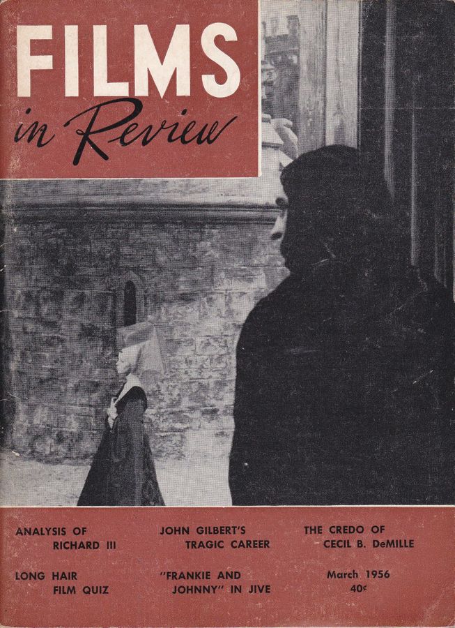 FILMS IN REVIEW magazine side cover Issue 62 March 1956