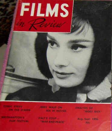 FILMS IN REVIEW magazine side cover Issue 66 August/September 1956