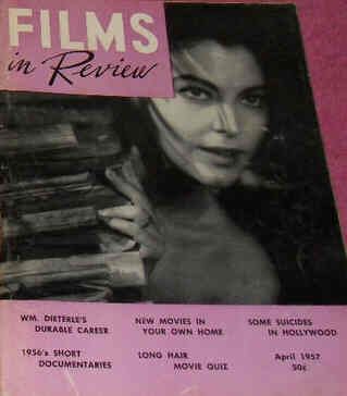 FILMS IN REVIEW magazine side cover Issue 73 April 1957