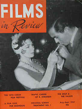 FILMS IN REVIEW magazine side cover Issue 76 August/September 1957