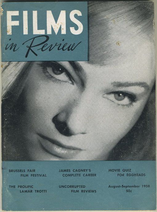 FILMS IN REVIEW magazine side cover Issue 86 August/September 1958