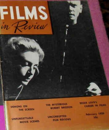 FILMS IN REVIEW magazine side cover Issue 91 February 1959