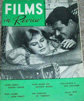 FILMS IN REVIEW magazine side cover Issue 92 March 1959