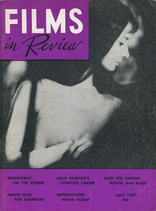 FILMS IN REVIEW magazine side cover Issue 93 April 1959