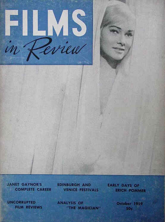 FILMS IN REVIEW magazine side cover Issue 97 October 1959