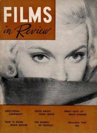 FILMS IN REVIEW magazine side cover Issue 98 November 1959