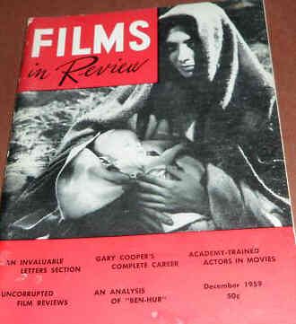 FILMS IN REVIEW magazine side cover Issue 99 December 1959